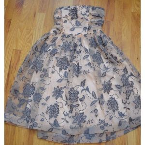 Blush Cream Floral Cocktail Strapless Dress SZ 9